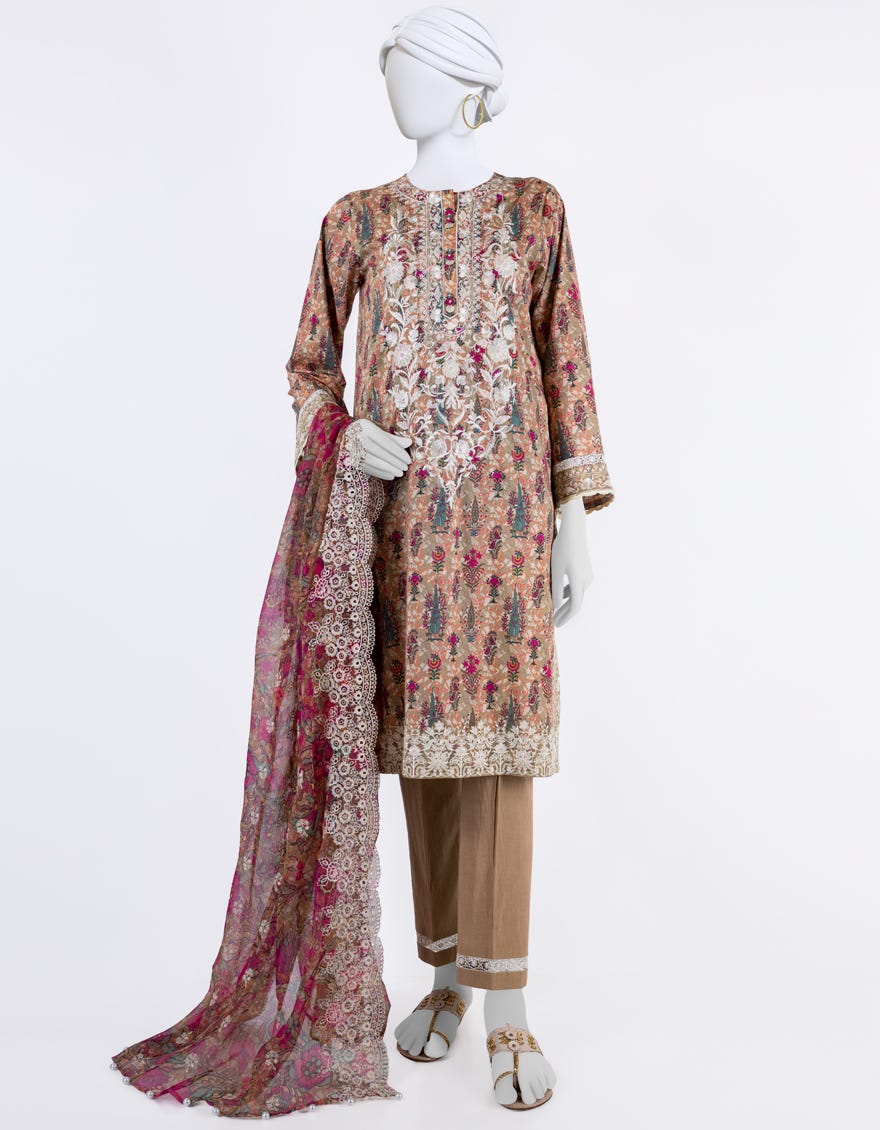 Brown Lawn 3 Piece Stitched Dress | Jlawn-S-24-093