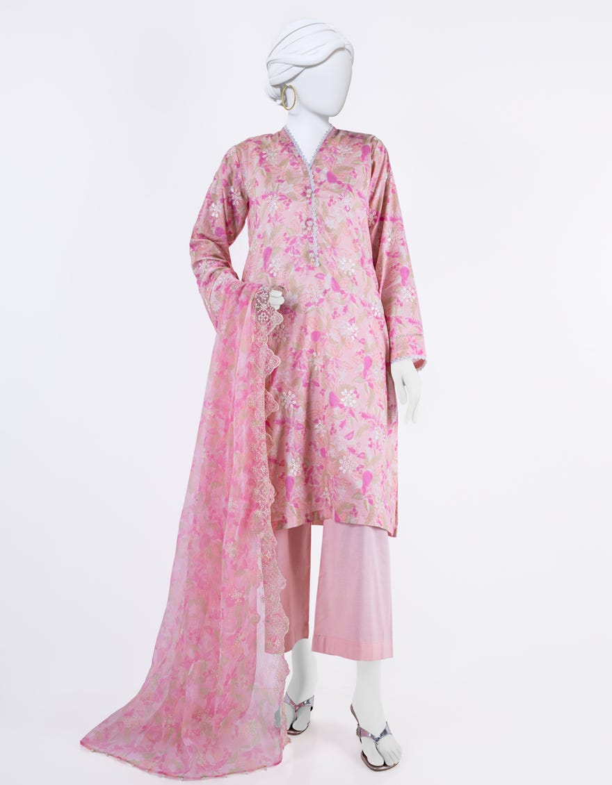 Pink Lawn 3 Piece Stitched Dress | Jlawn-S-24-094