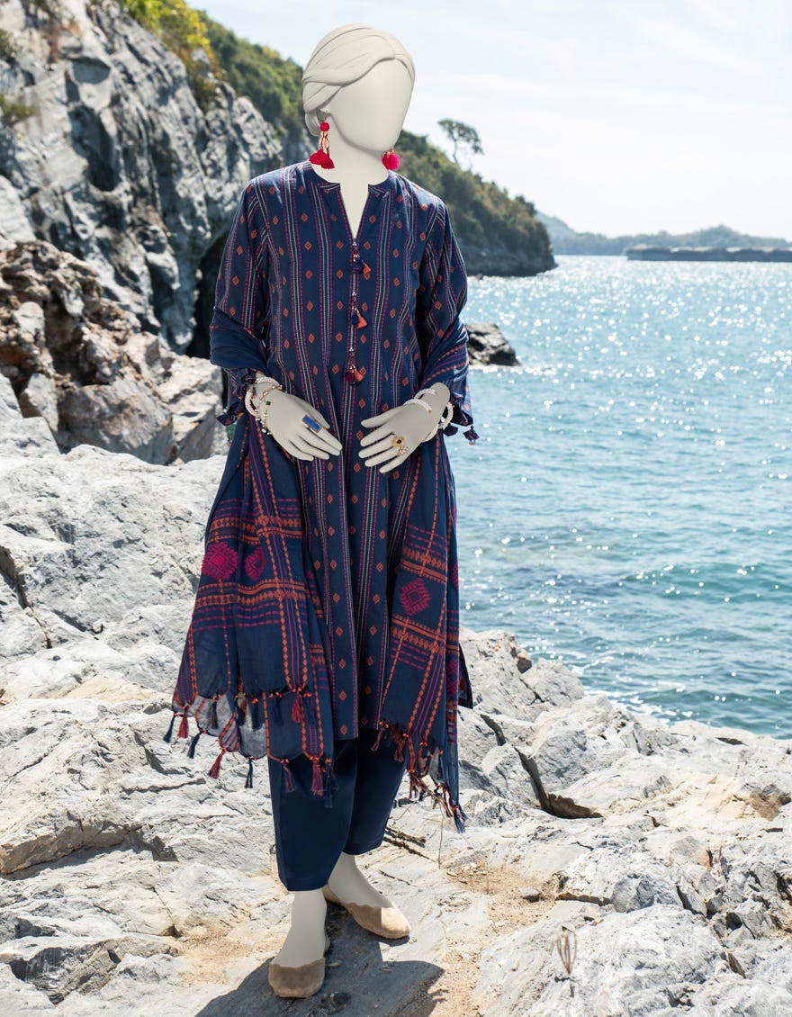 Blue Jacquard Unstitched 3 Piece Dress | Jlawn-S-24-096