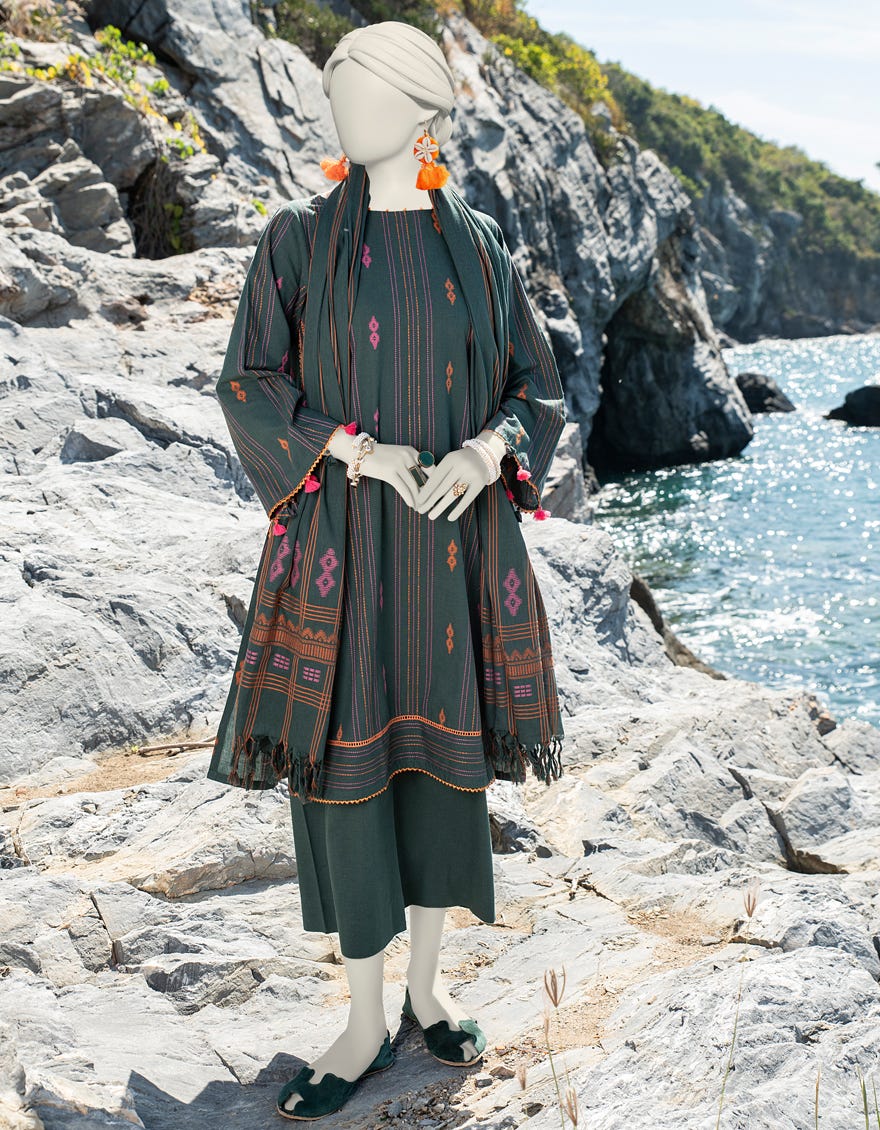 Green Jacquard Unstitched 3 Piece Dress | Jlawn-S-24-098