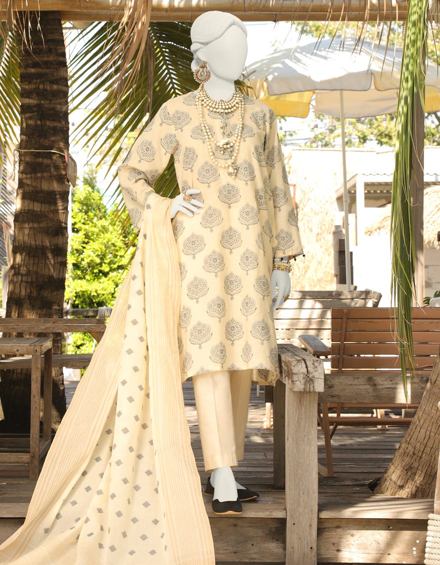 Off White Jacquard Unstitched 3 Piece Dress | Jlawn-S-24-099