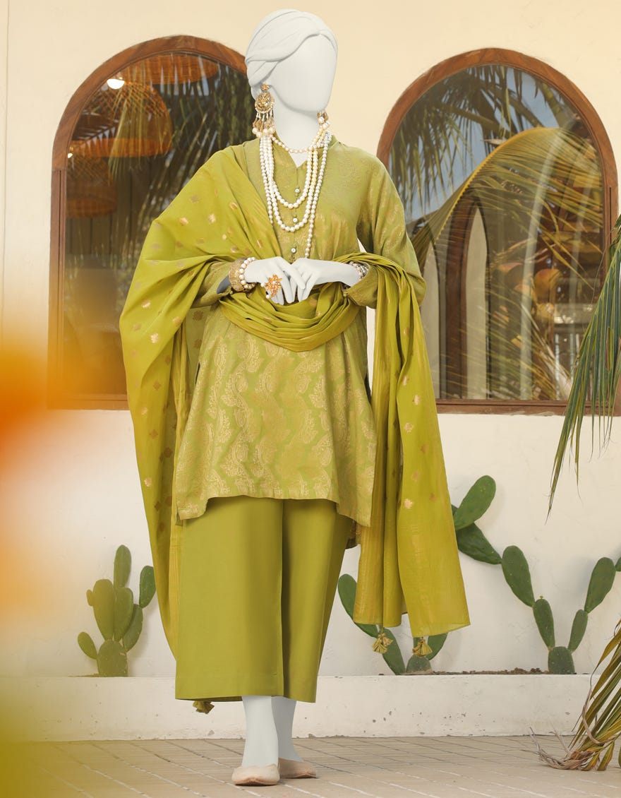 Green Jacquard Unstitched 3 Piece Dress | Jlawn-S-24-100