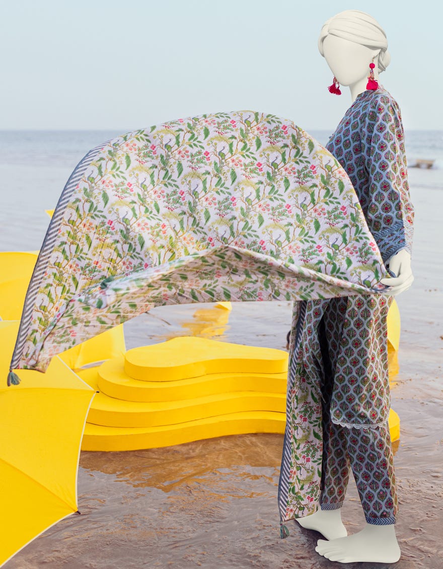 MULTICOLOR LAWN UNSTITCHED 3PC | JLAWN-S-24-103