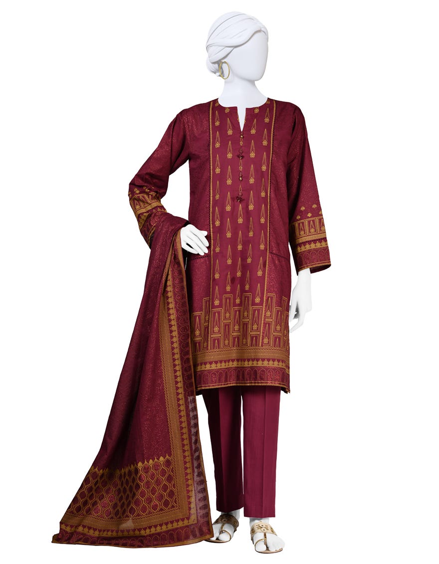Maroon Lawn Stitched 3 Piece | Jlawn-S-24-109