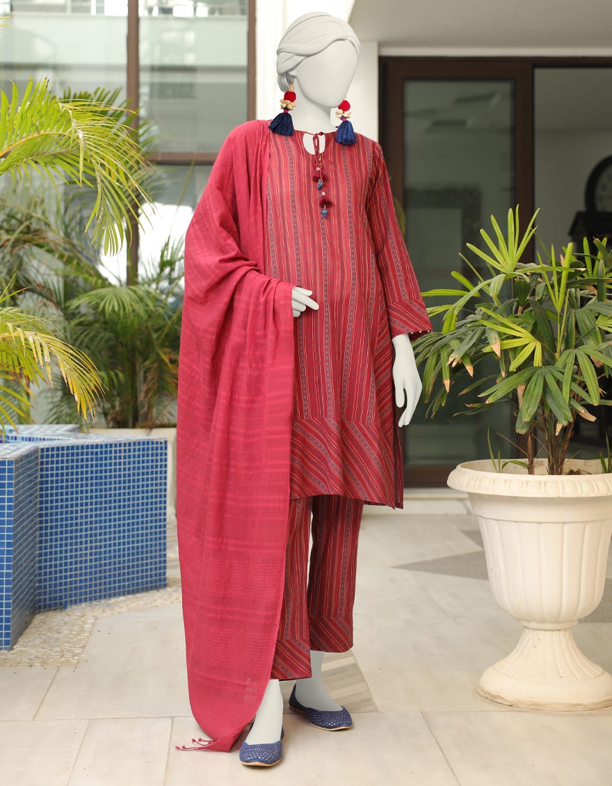 Maroon Jacquard Unstitched 3 Piece Dress | Jlawn-S-24-111 Andaaz-1