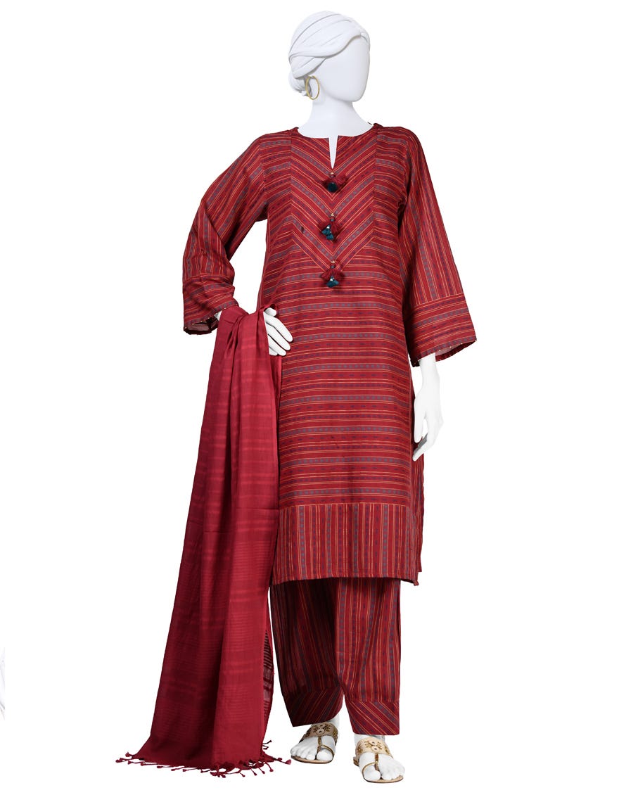 Maroon Textured Stitched 3 Piece | Jlawn-S-24-111