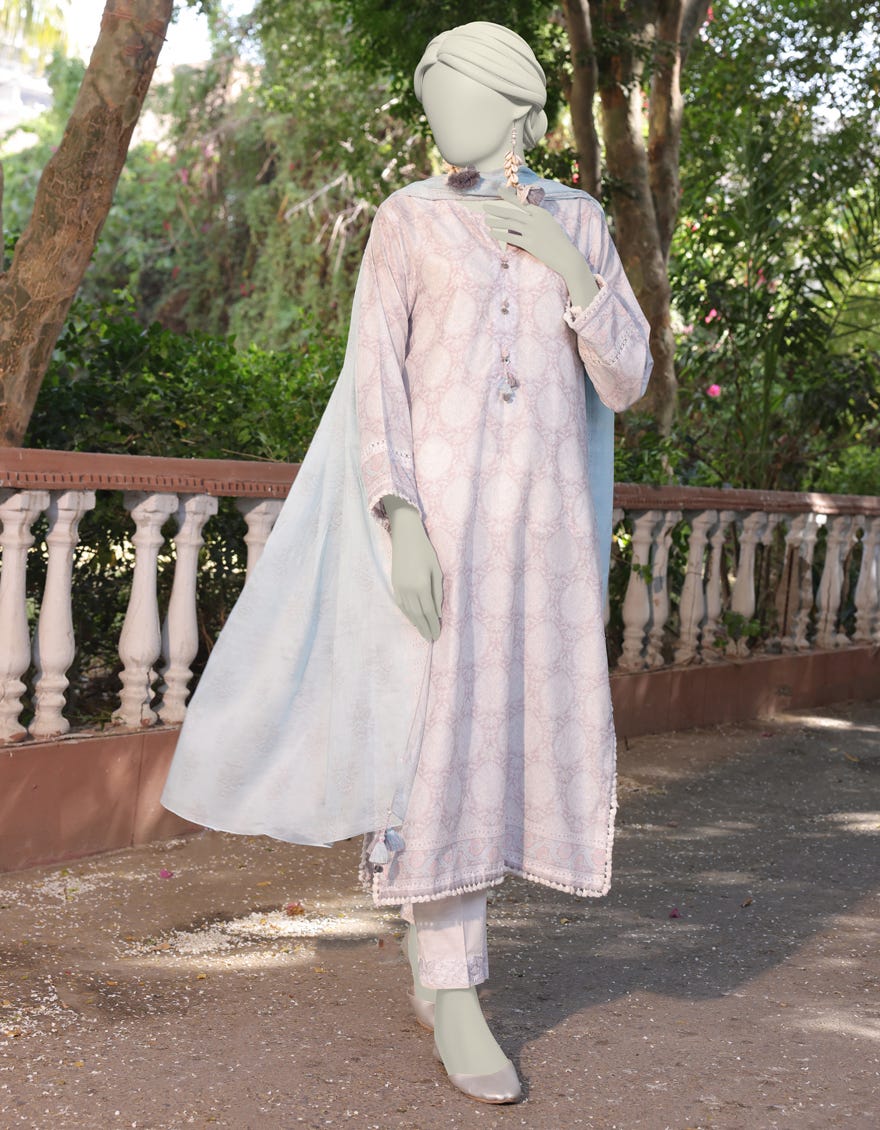 PINK LAWN UNSTITCHED 2PC | JLAWN-S-JDS-24-1129