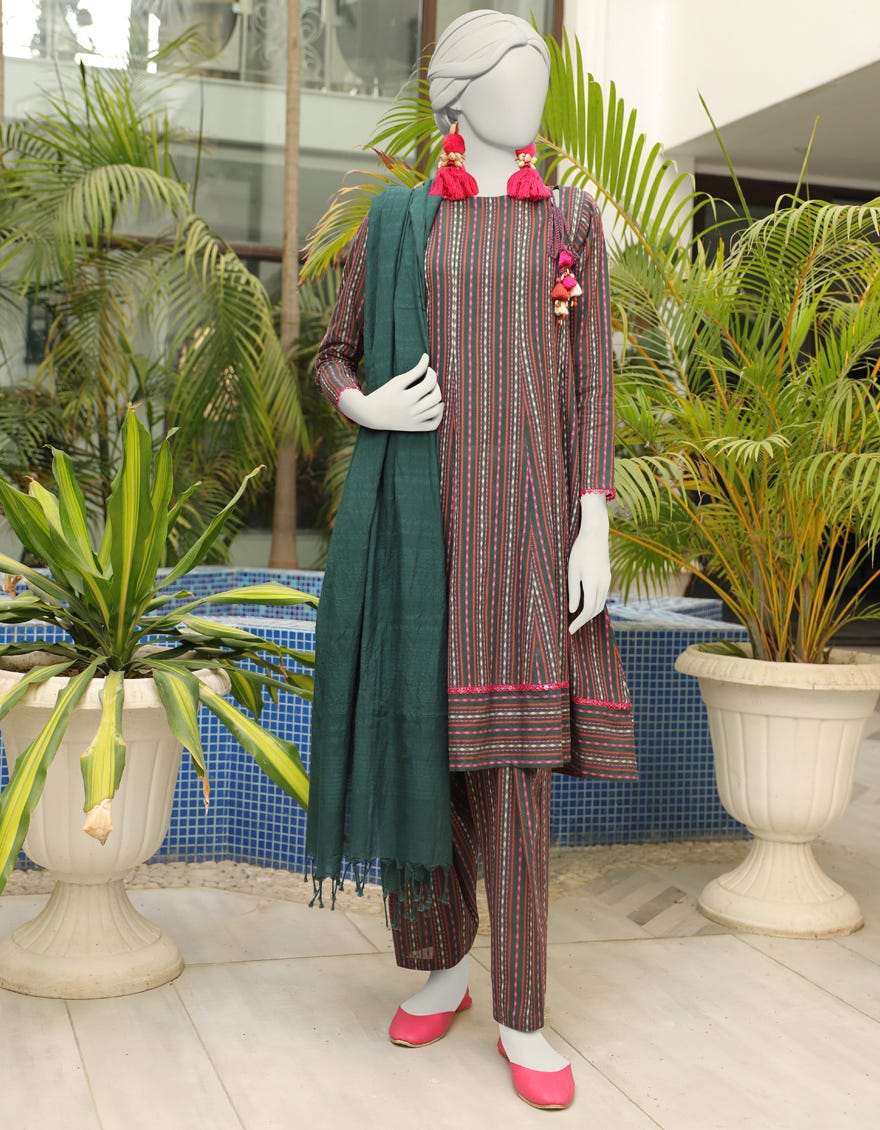 Green Jacquard Unstitched 3 Piece Dress | Jlawn-S-24-112 Andaaz-02