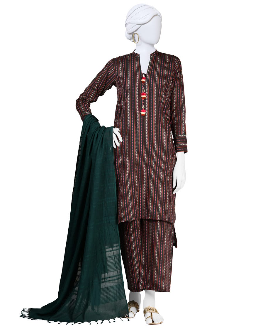 GREEN TEXTURED STITCHED 3PC | JLAWN-S-24-112