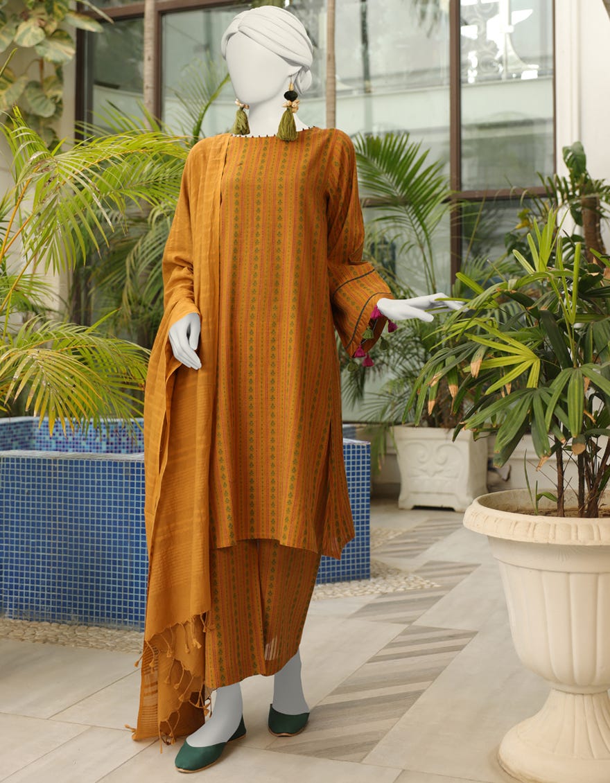 Mustard Jacquard Unstitched 3 Piece Dress | Jlawn-S-24-113 Andaaz-03