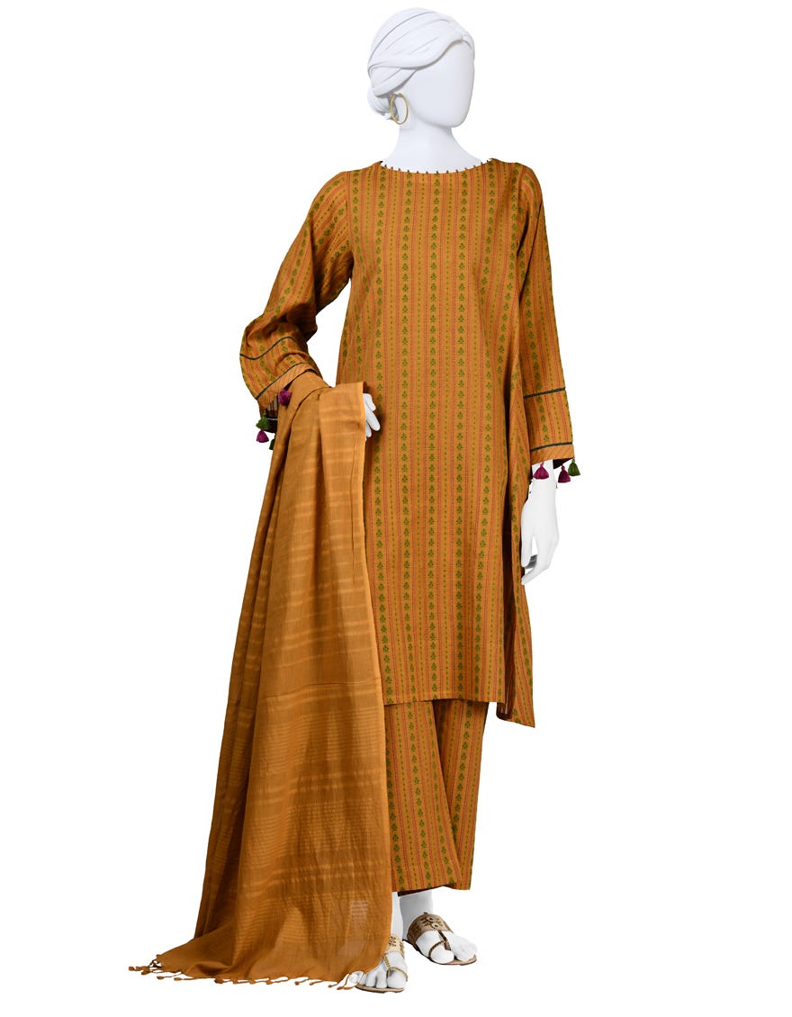 Mustard Textured Stitched 3 Piece | Jlawn-S-24-113