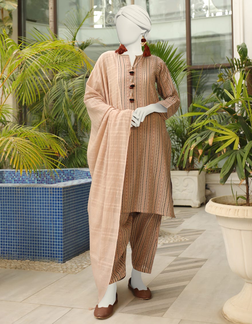Beige Jacquard Unstitched 3 Piece Dress | Jlawn-S-24-114 Andaaz-04