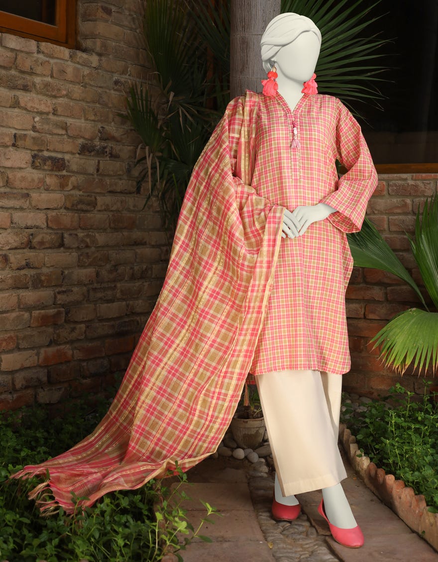 Pink Jacquard 2 Piece Stitched Dress | Jlawn-S-Jds-24-1158
