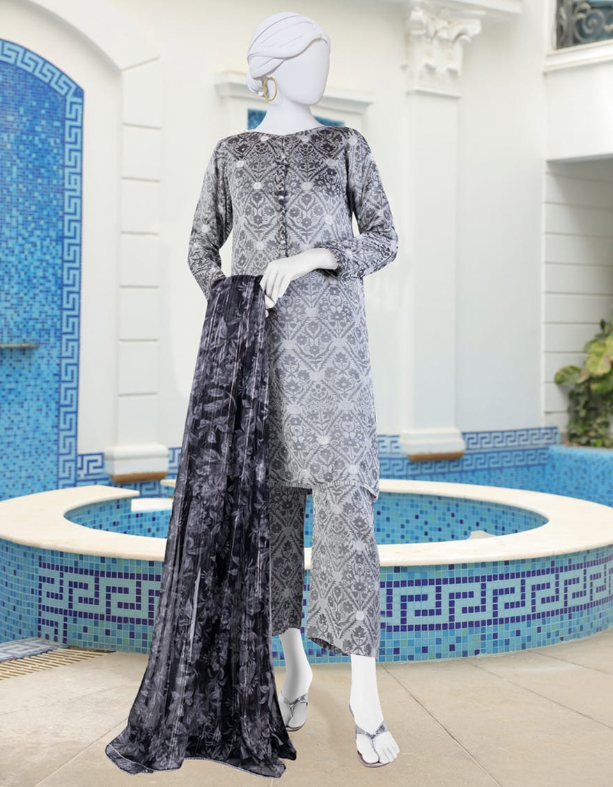 Grey Viscose Unstitched 3 Piece Dress | Jlawn-S-24-115 Ujala-1