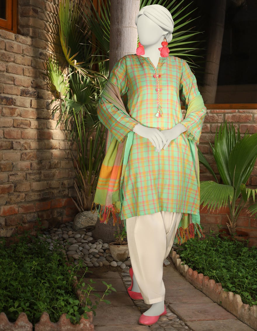 Green Jacquard 2 Piece Stitched Dress | Jlawn-S-Jds-24-1160