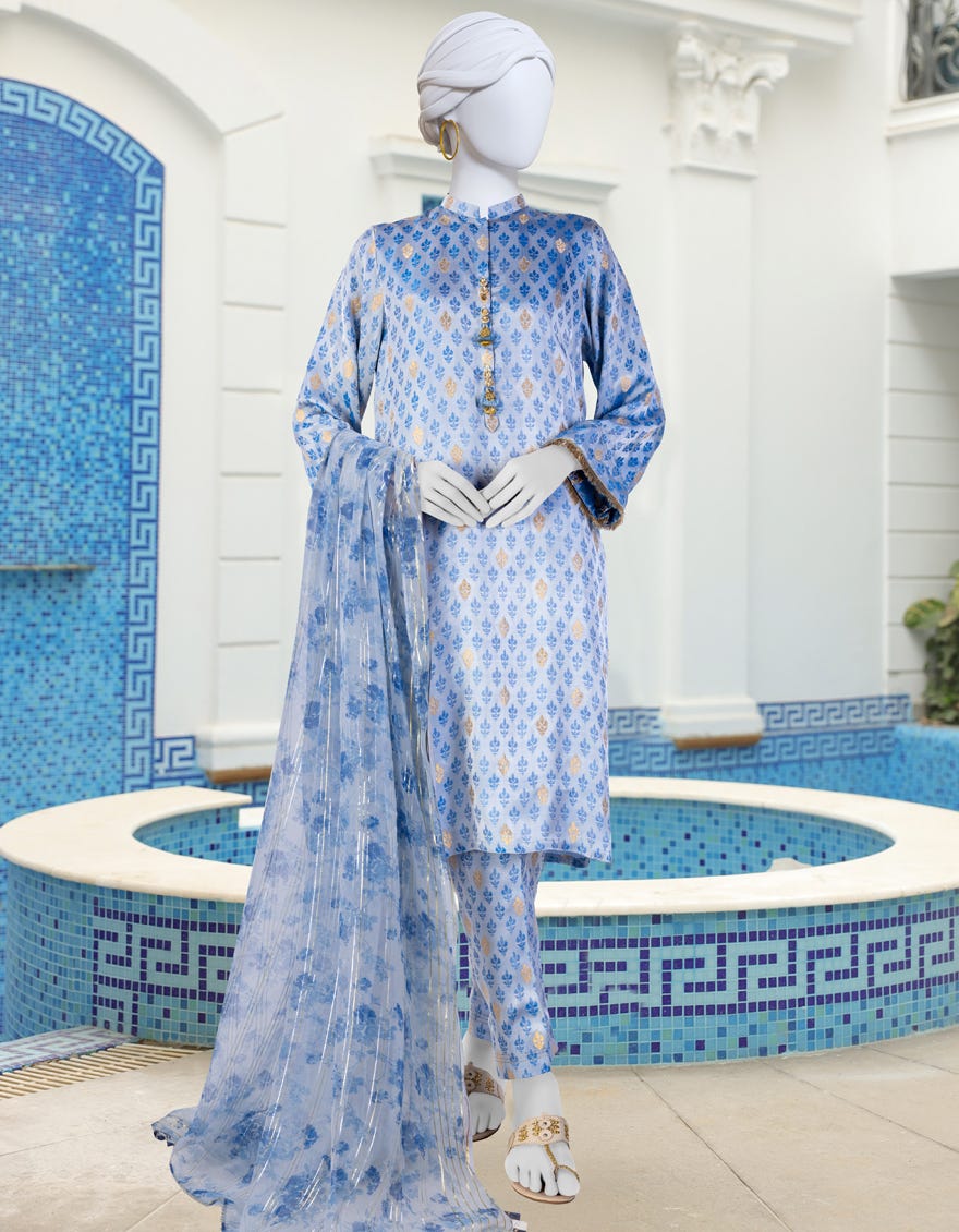 Blue Jacquard Unstitched 3 Piece Dress | Jlawn-S-24-118 Ujala-4