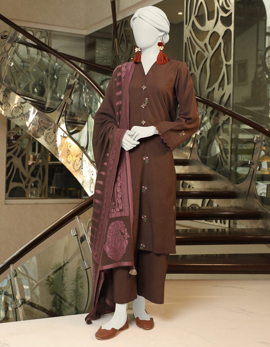 Brown Dobby Stitched 3 Piece | Jlawn-S-24-120