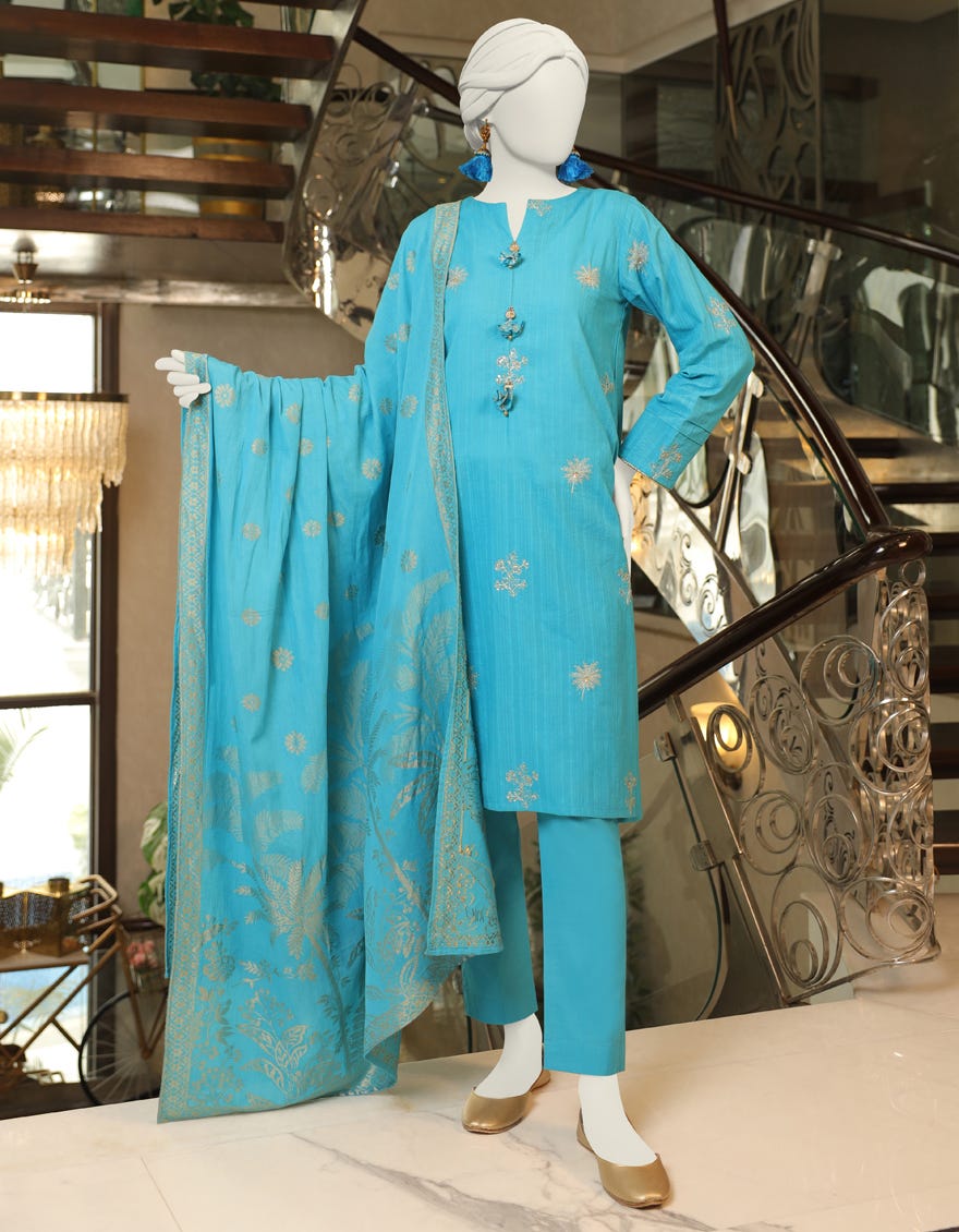 Blue Dobby Stitched 3 Piece | Jlawn-S-24-124