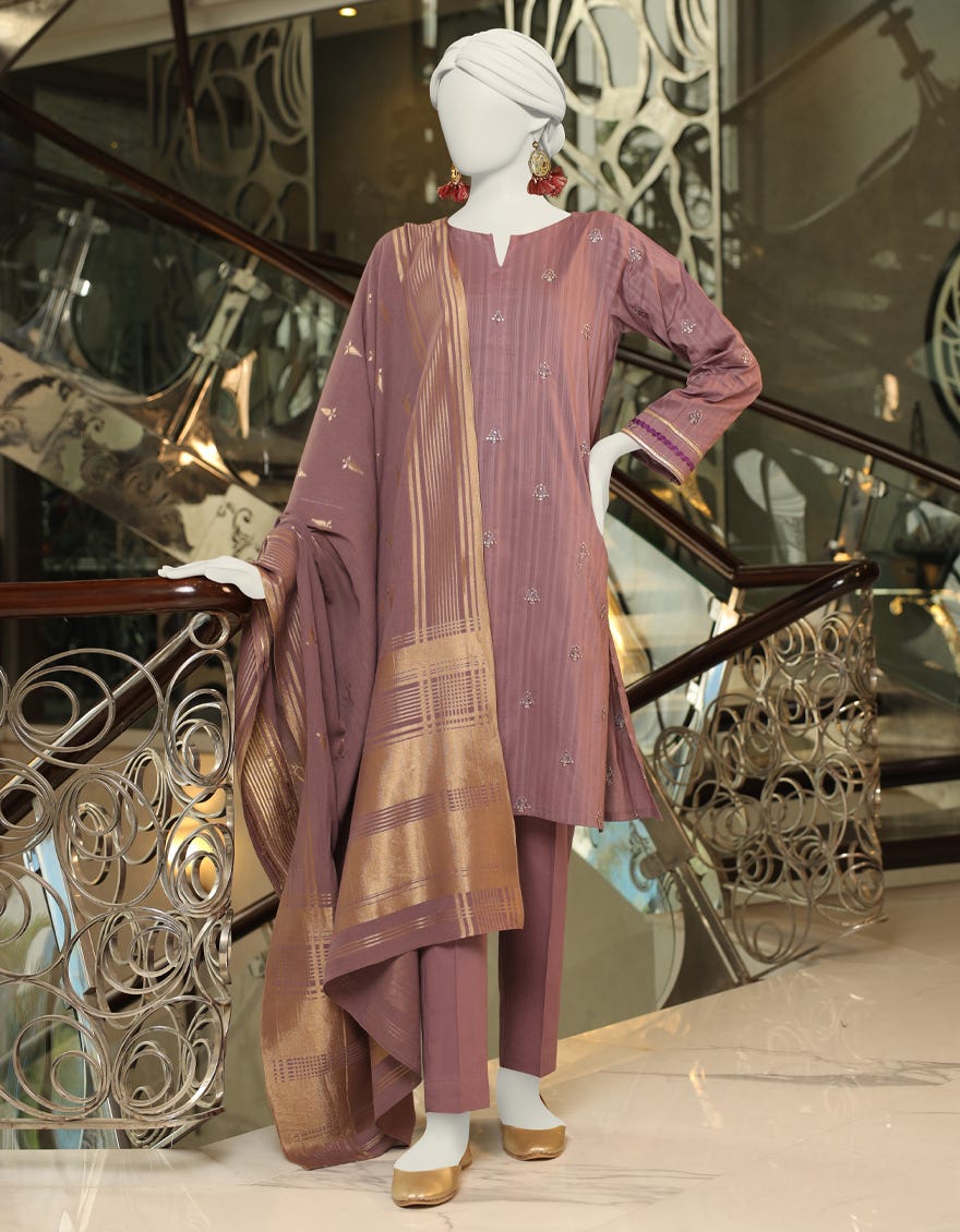 Mauve Pink Dobby Stitched 3 Piece | Jlawn-S-24-126