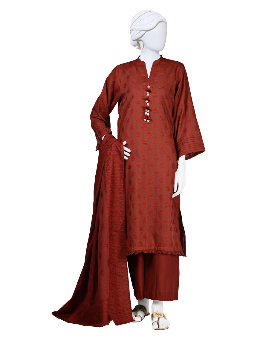Maroon Jacquard Stitched 3 Piece | Jlawn-S-24-127