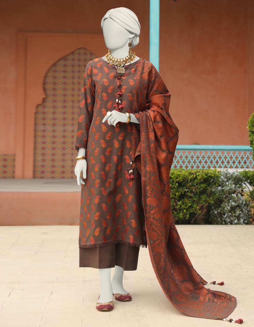 Brown Jacquard Unstitched 3 Piece Dress | Jlawn-S-24-129 Gul-E-Noor-3