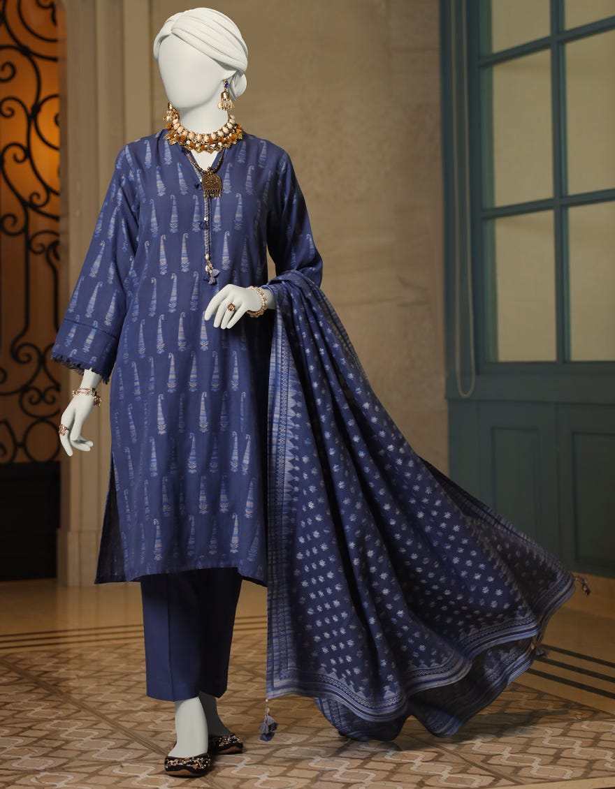 Blue Jacquard Unstitched 3 Piece Dress | Jlawn-S-24-130 Gul-E-Noor-4