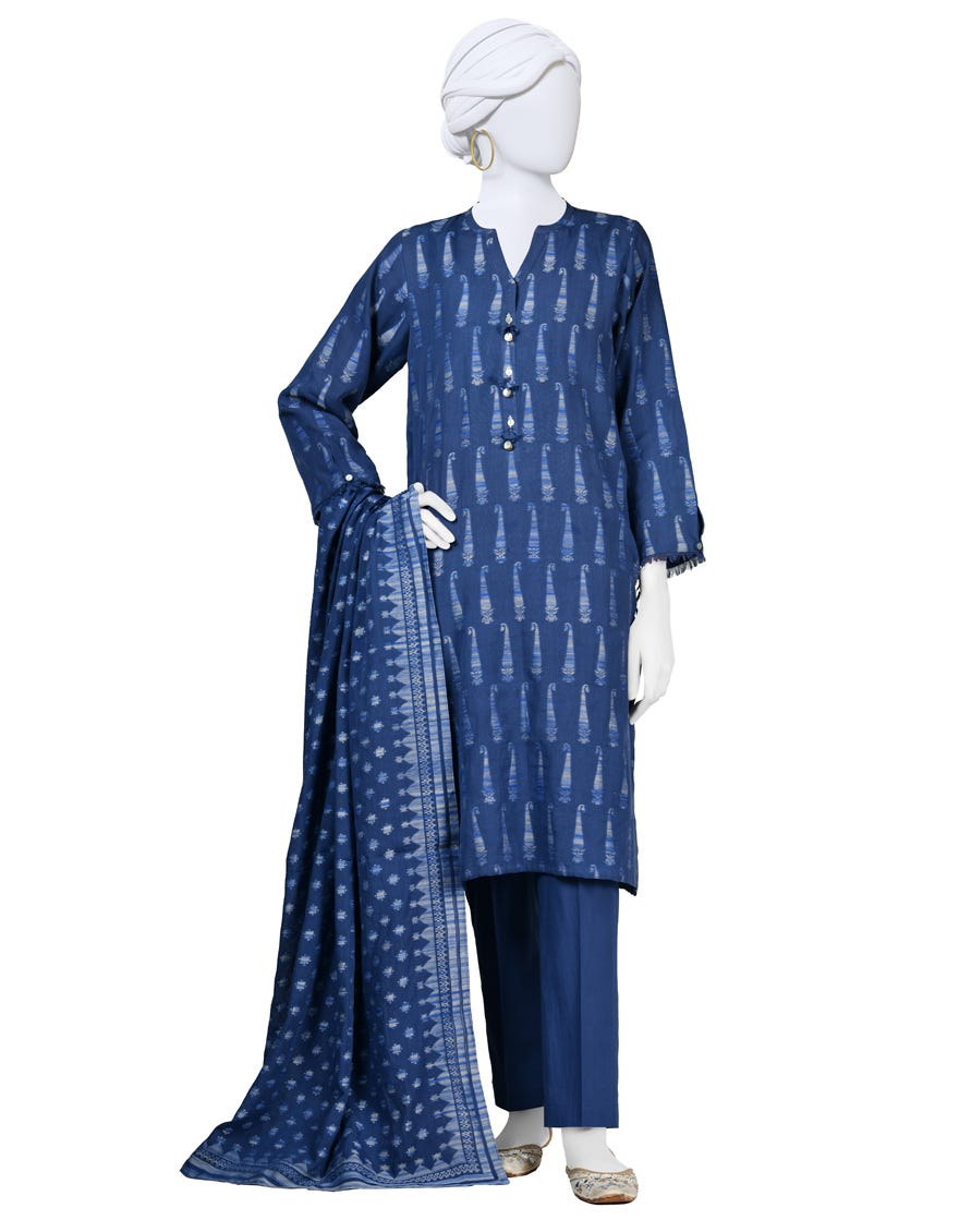 Blue Jacquard Stitched 3 Piece | Jlawn-S-24-130