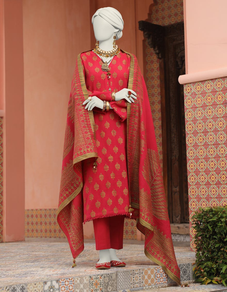 Red Jacquard Unstitched 3 Piece Dress | Jlawn-S-24-131 Gul-E-Noor-5