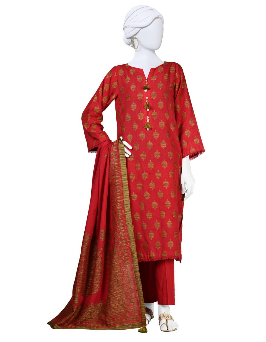 Red Lawn Stitched 3 Piece | Jlawn-S-24-131