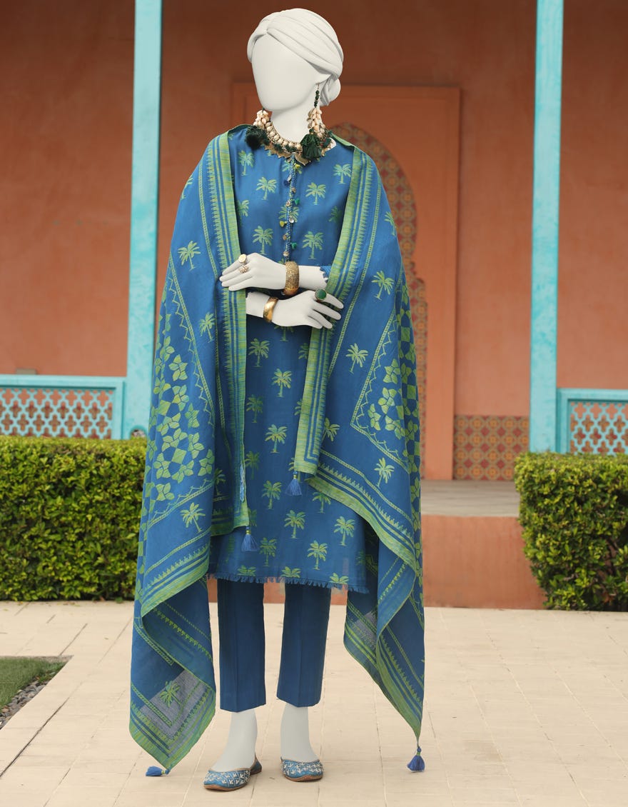 Blue Jacquard Unstitched 3 Piece Dress | Jlawn-S-24-132 Gul-E-Noor-6