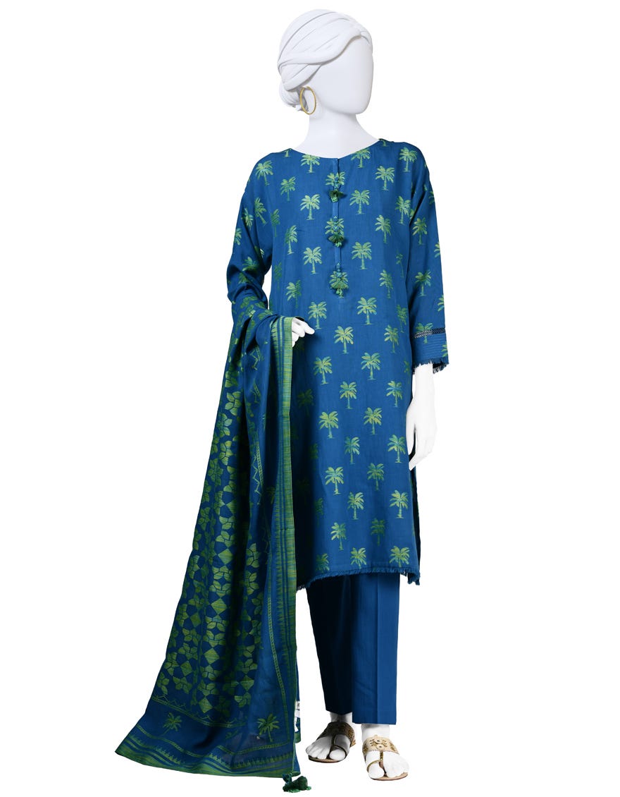 Blue Lawn Stitched 3 Piece | Jlawn-S-24-132