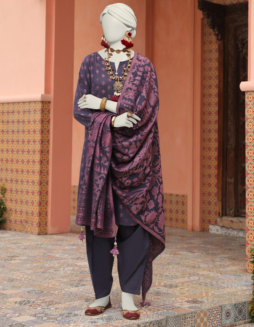 Purple Jacquard Unstitched 3 Piece Dress | Jlawn-S-24-133 Gul-E-Noor-7