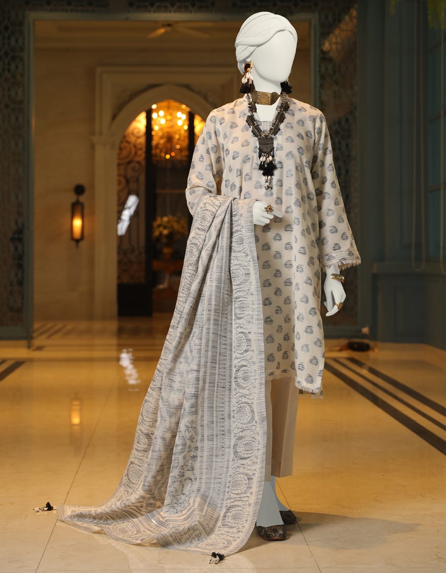Off White Jacquard Unstitched 3 Piece Dress | Jlawn-S-24-134 Gul-E-Noor-08