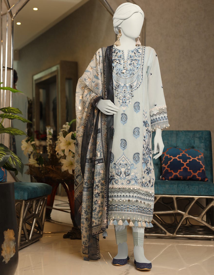 Blue Lawn Unstitched 3 Piece Dress | Jlawn-S-24-135 Luxe-1