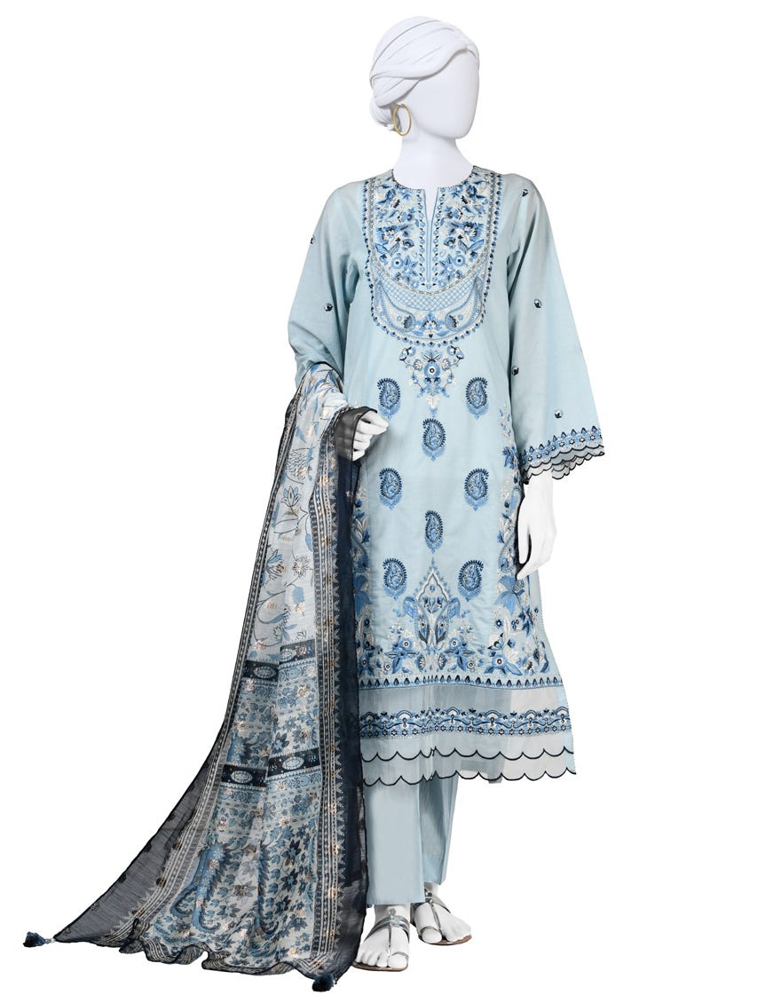 Blue Lawn Stitched 3 Piece | Jlawn-S-24-135