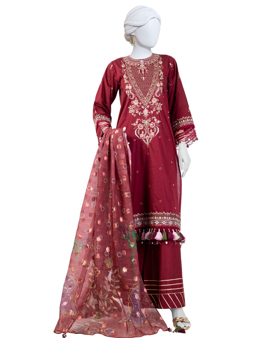 Maroon Lawn Unstitched 3 Piece Dress | Jlawn-S-24-136 Luxe-2