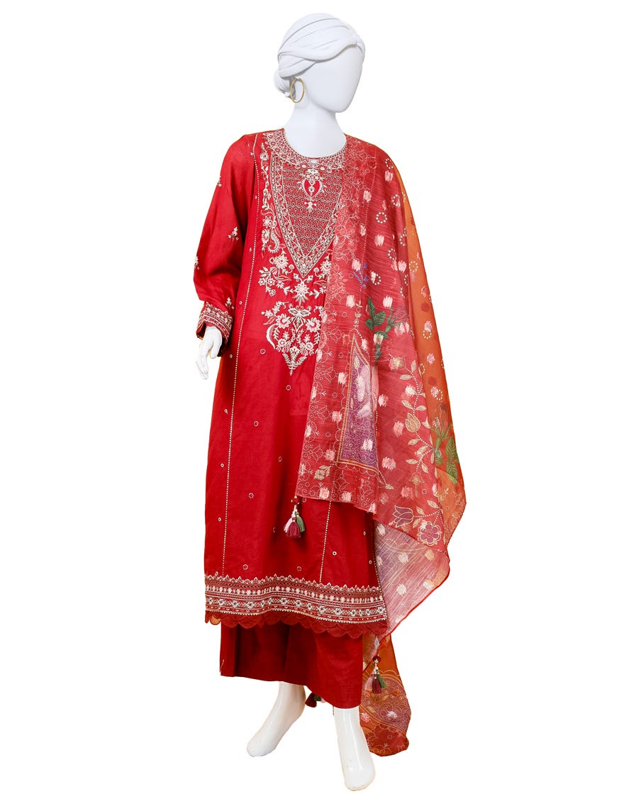 Maroon Lawn Stitched 3 Piece | Jlawn-S-24-136