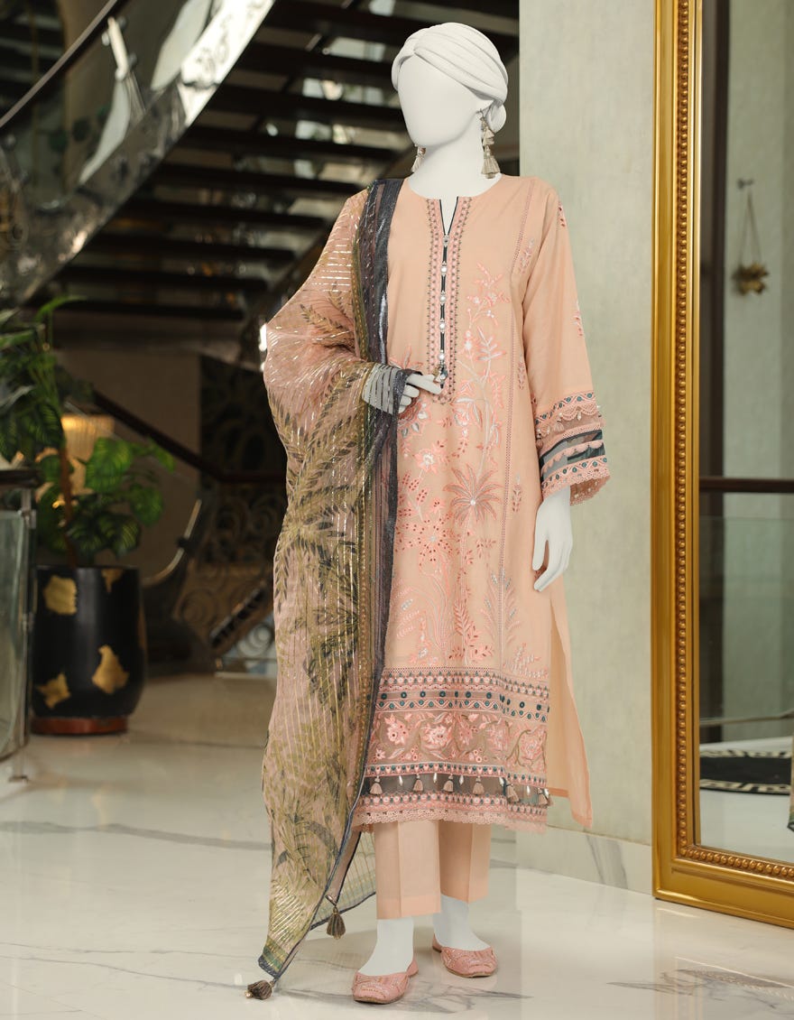 Peach Lawn Unstitched 3 Piece Dress | Jlawn-S-24-140 Luxe-6