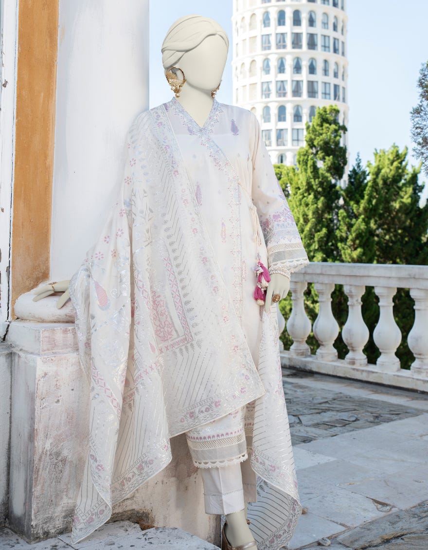 Off White Lawn Unstitched 3 Piece Dress | Jlawn-S-24-145 Kamdani-3
