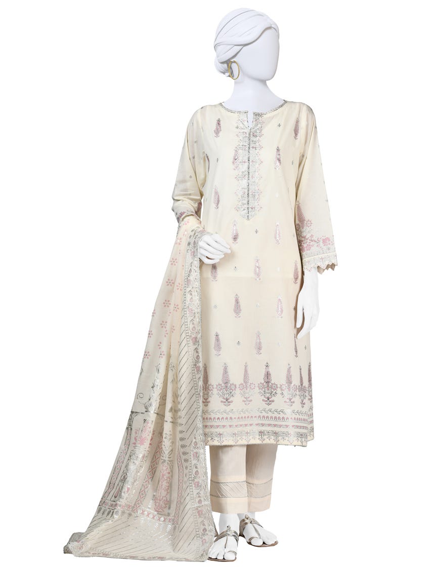 Off White Lawn Stitched 3 Piece | Jlawn-S-24-145