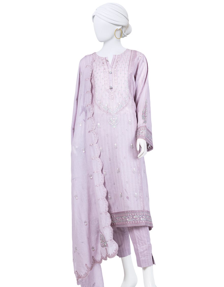 Lilac Textured Stitched 3 Piece | Jlawn-S-24-147