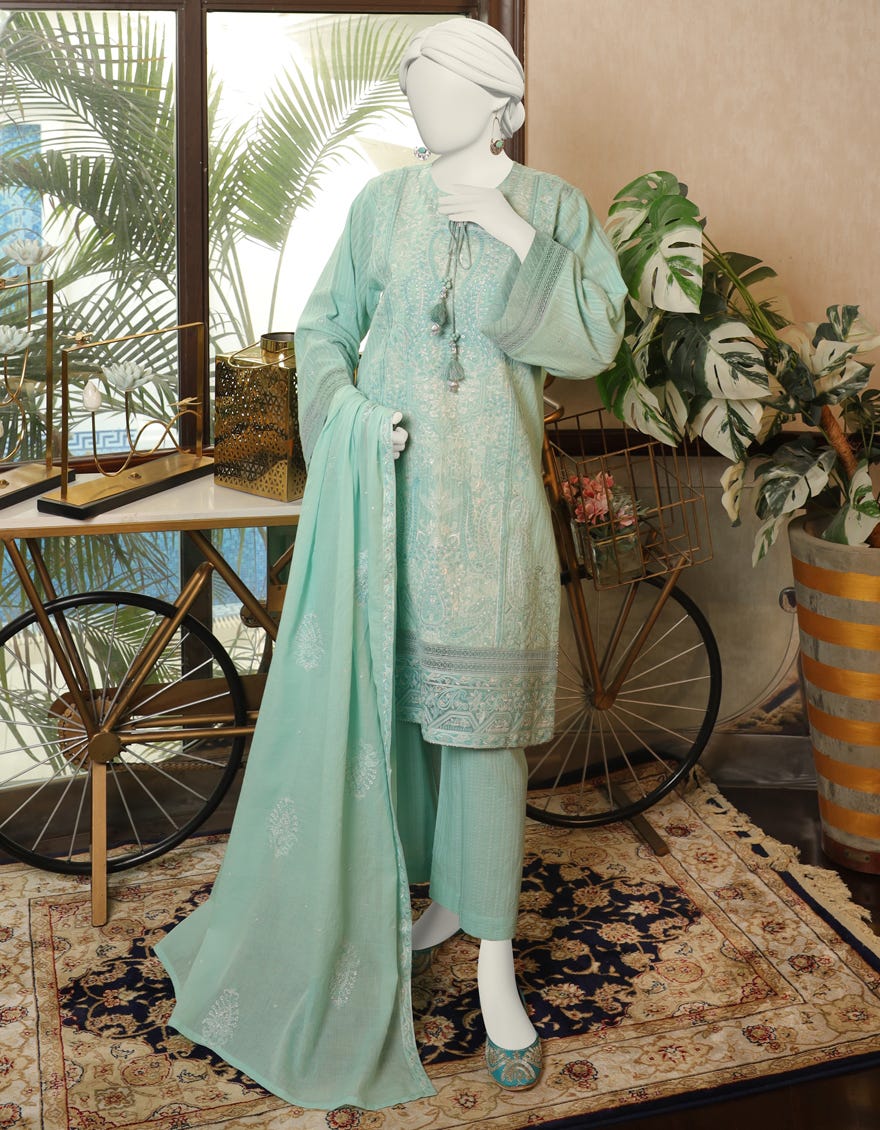 Green Doria Unstitched 3 Piece Dress | Jlawn-S-24-151 Grand-5