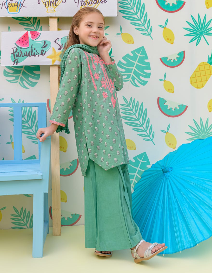 Green Lawn Girls 3 Piece Stitched | Jgkl-S-24-1514