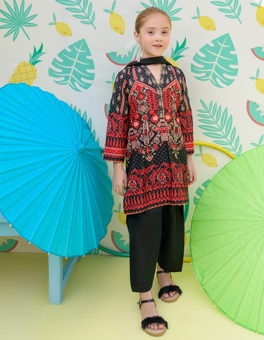 Red-Black Lawn Girls 3 Piece Stitched | Jgkl-S-24-1521
