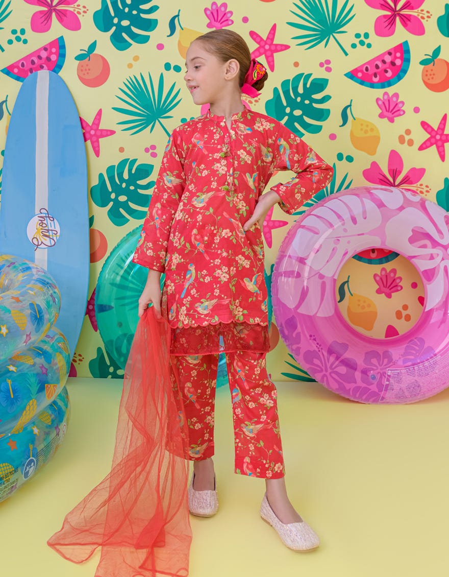 Red Lawn Girls 3 Piece Stitched | Jgkl-S-24-1525