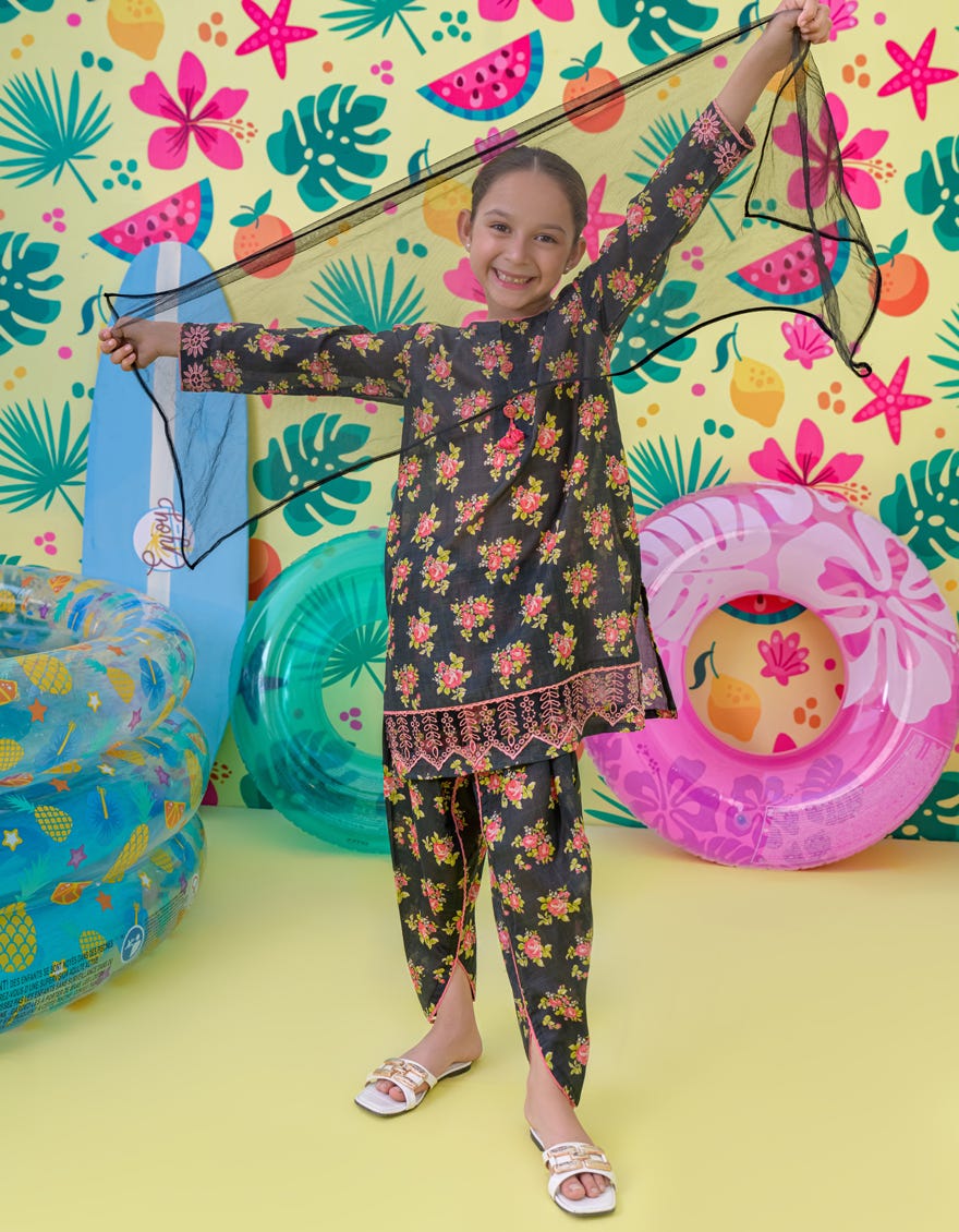 Black Lawn Girls 3 Piece Stitched | Jgkl-S-24-1528