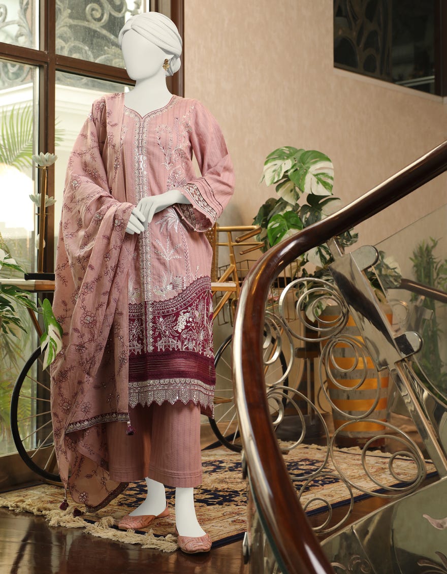 Pink Textured Stitched 3 Piece | Jlawn-S-24-152