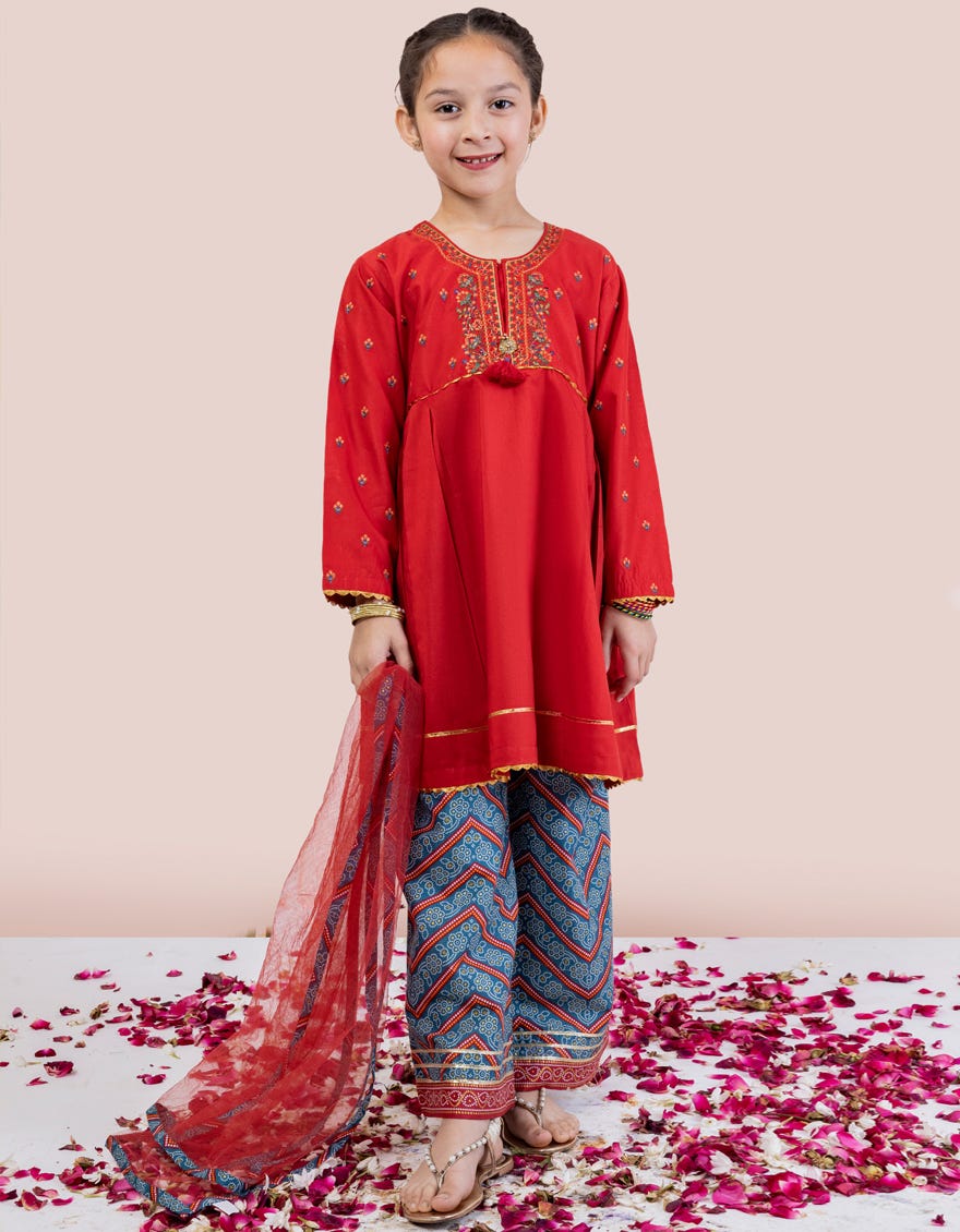 Rust Lawn Girls 3 Piece Stitched | Jgkl-S-24-1534
