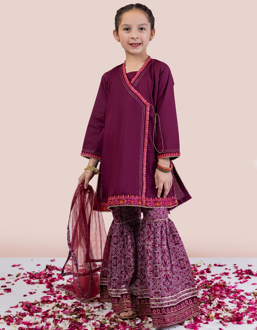 Maroon Lawn Girls 3 Piece Stitched | Jgkl-S-24-1535