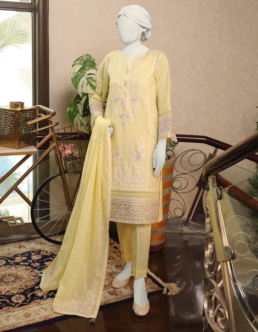 Yellow Doria Unstitched 3 Piece Dress | Jlawn-S-24-153 Grand-7